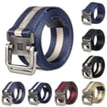 thumbnail image 2 of Men Belt Dual Alloy Buckle All-match Adjustable Webbing Belt Canvas Web Belt, 2 of 9