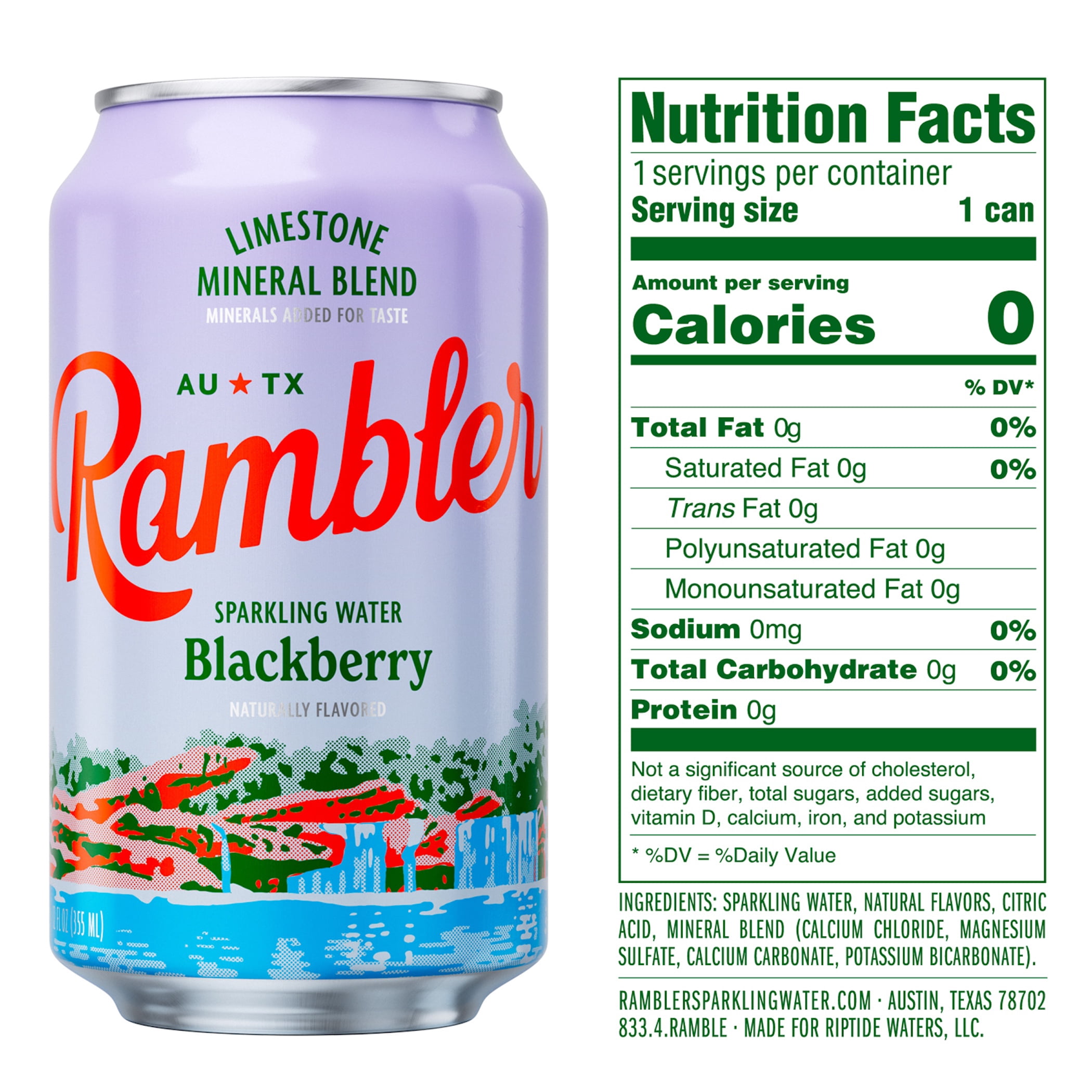 (3 pack) Rambler Blackberry Sparkling Water 8 - 12 fl oz Cans