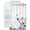 thumbnail image 2 of No Hook Shower Curtain with Snap in Liner Purple Flower Shower Curtain -Fabric Waterproof Inner Liner, Blue Chrysanthemum Butterfly Leaf Plant Shower Curtains Washable 72"x84", 2 of 9