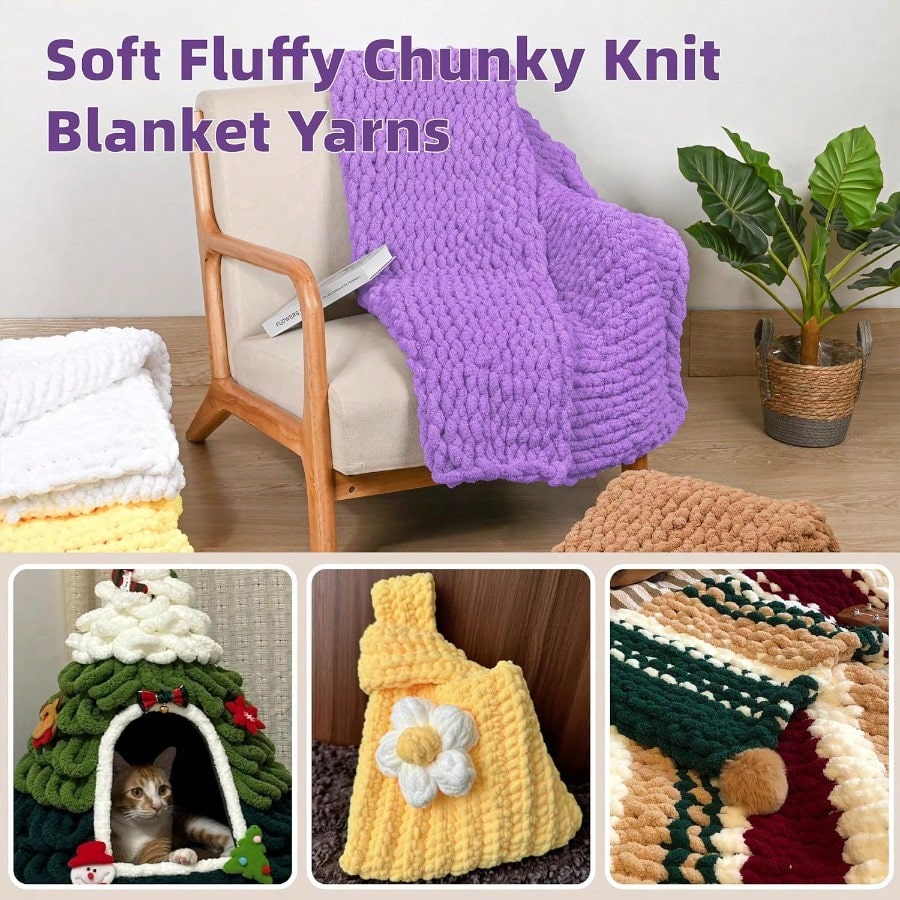 Chunky Yarn for Hand Knitting 8 Packs Chunky Chenille Yarn for Crocheting Bulky Thick Fluffy Yarns for Knitting er Bulky Blanket Yarns for Handcrafts 2045g 72oz 245 Yards (224m)
