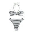 thumbnail image 2 of Hicidod Women's Bandeau Bikini Sets Strapless O Ring Lace Tie Back High Cut Two Piece Swimsuit Solid Color Beach Trendy Bathing Suits, 2 of 9