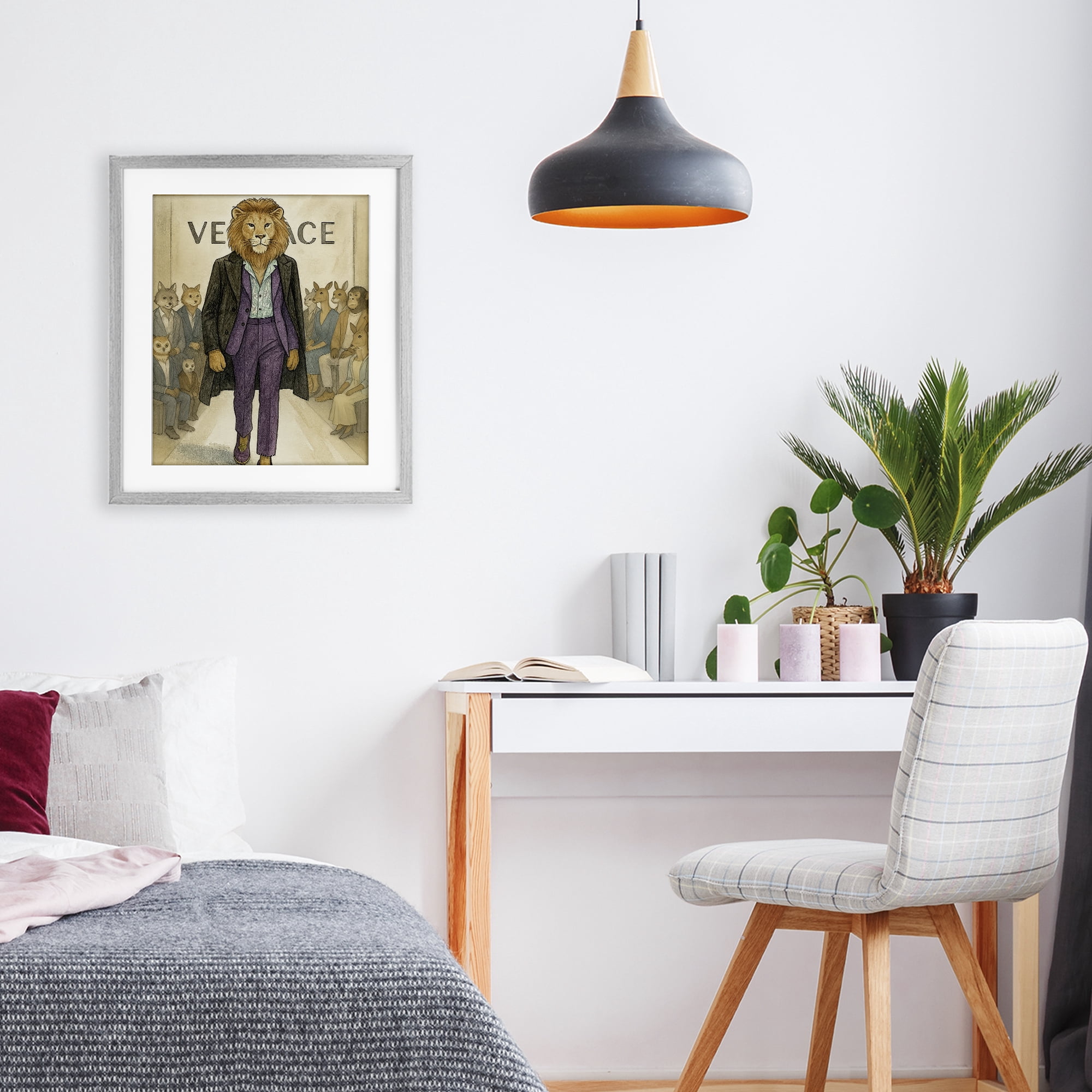 Stupell Industries Fashion Runway Lion Gray Framed Print Under Glass, design by Grotto Studios