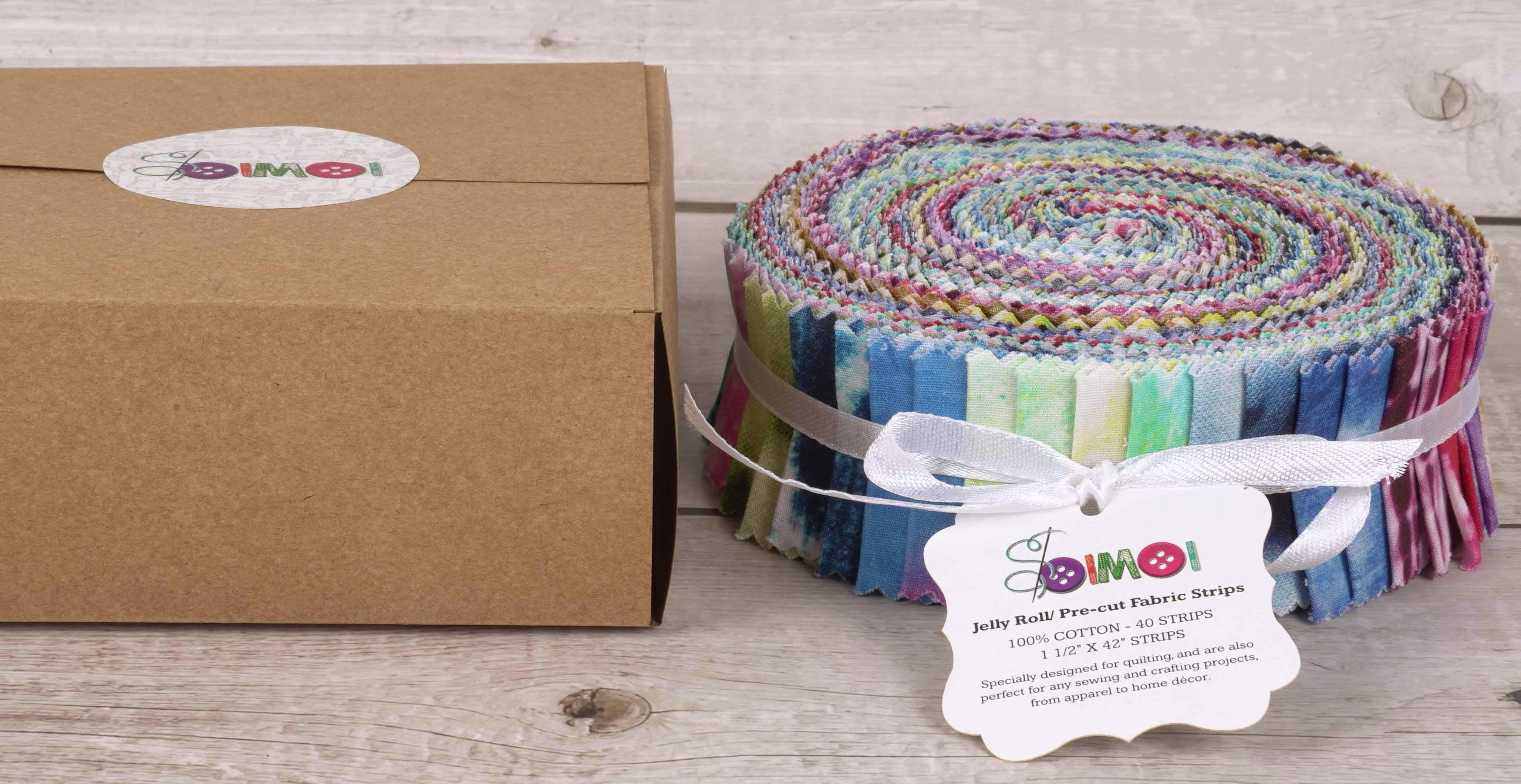 Soimoi 40Pcs Tie Dye Print Precut Fabrics Strips Roll Up 1.5x42inches Cotton Jelly Rolls For Quilting - Multicolor