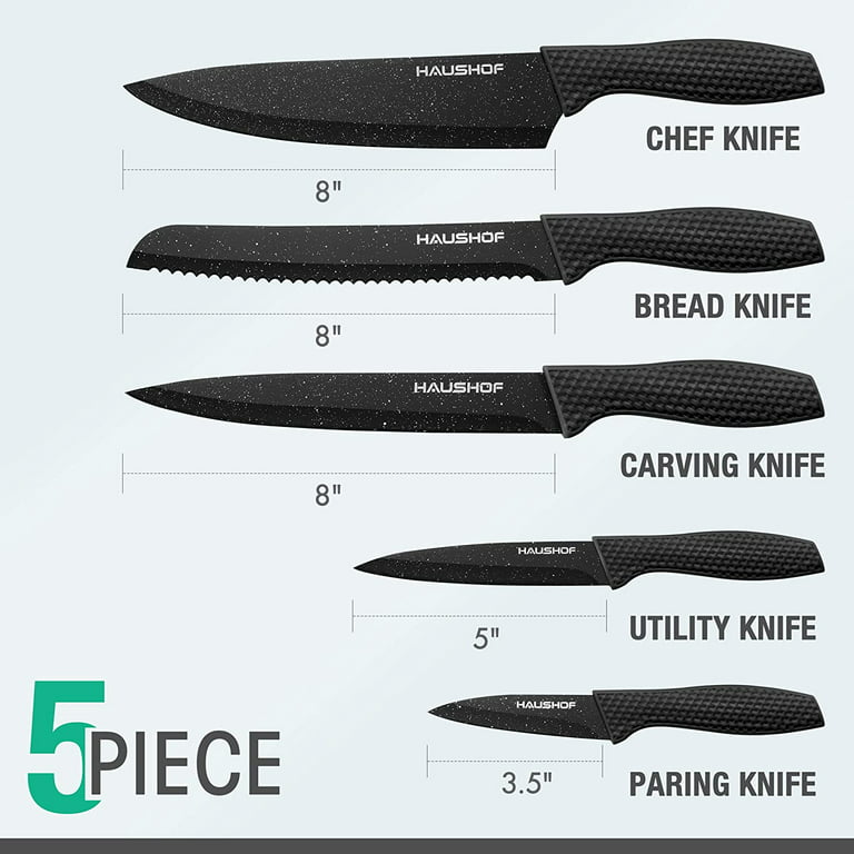 HAUSHOF Steak Knives Set of 6, Serrated Premium Stainless Steel Black  Handle