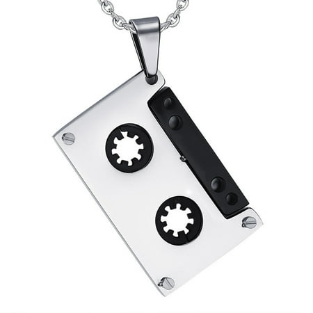 

BESTONZON Mens Hip Hop Titanium Steel Music Cassette Tape Pendant Necklace
