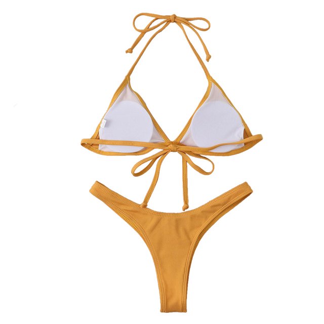 Jumpingount Tankini sin mangas de 2 piezas de Color sólido, traje de baño Sexy de cintura alta con abertura, traje de baño para fiesta en la piscina, Ropa interior Amarillo L Jumpingount AP010457-06