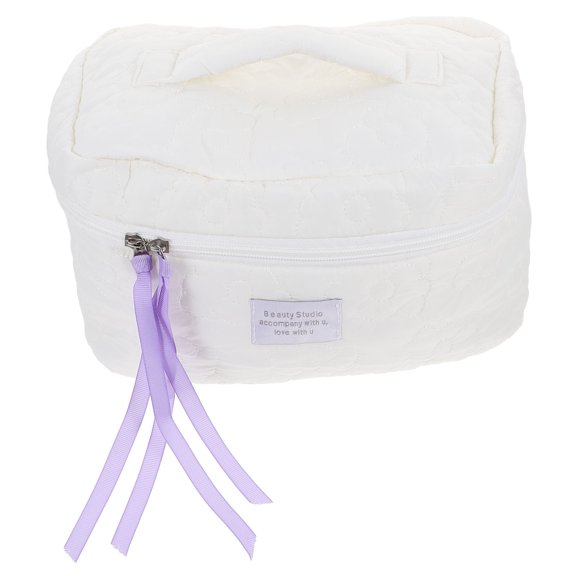 CRILSTYLEO Portable White Nylon Makeup Bag Travel Organizer Cosmetic Storage Pouch for Women and Friends