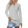 thumbnail image 2 of Women's Long Sleeve Tops V Neck Button Polo Shirts Casual Basic Tees Blouse Light Gray 2XL, 2 of 6