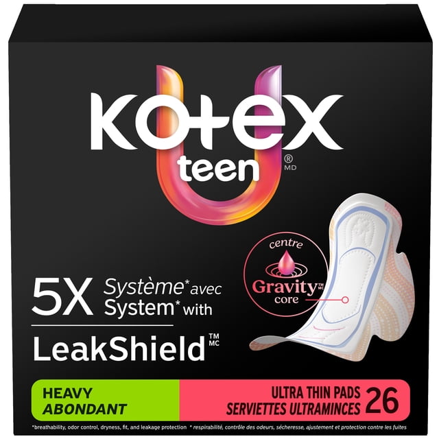 Kotex Ultra Thin Teen Pads with Wings, Heavy Absorbency, 26 Count
