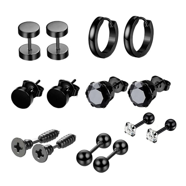 Juego de aretes de aro perfecl 14 piezas 8 mm negro