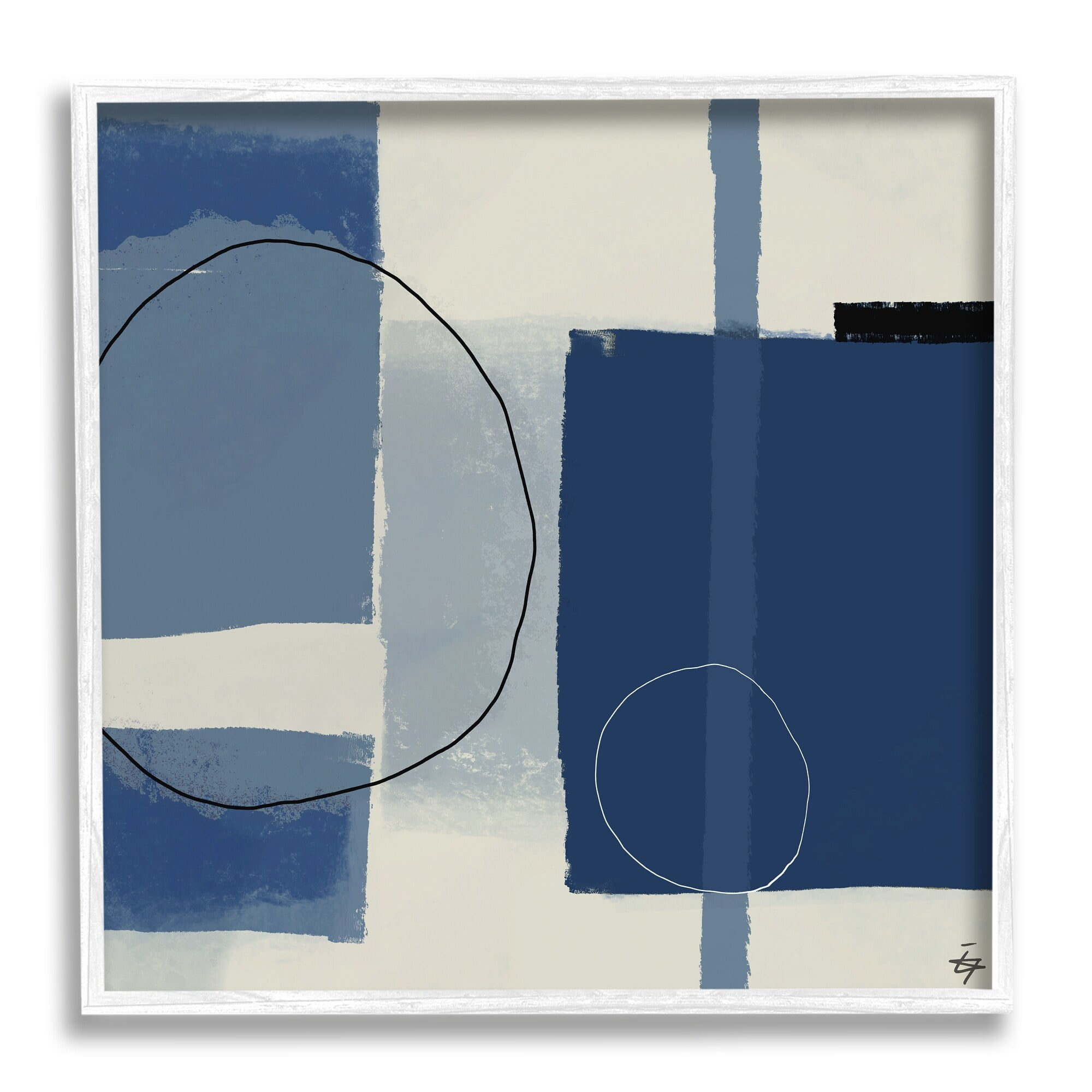 Stupell Industries Bold Blue Abstract Geometric Shapes Circles Squares Painting White Framed Art Print Wall Art, Design by Elizabeth Hale
