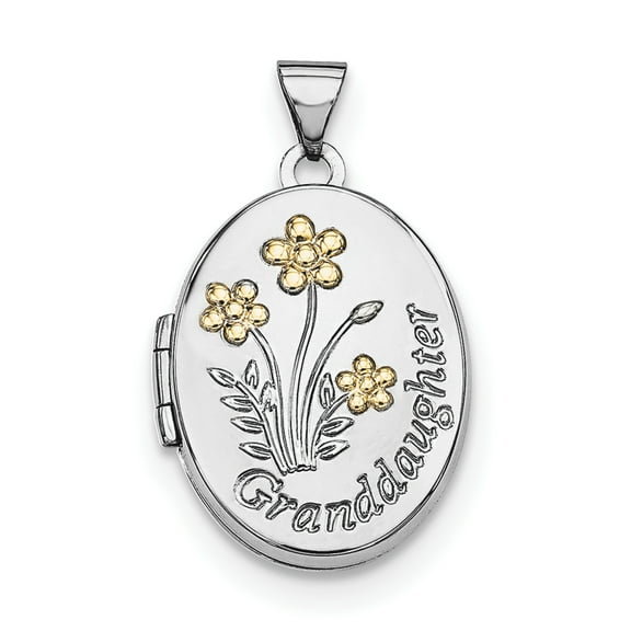 Sterling Silver & Floral Granddaughter Oval Locket Charm Pendant