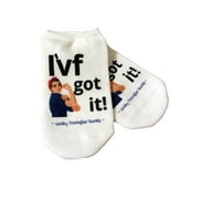 IVF Socks, Lucky Transfer Socks - "I'VF Got It" Strong Powerful Woman socks for IVF Womens Large No Show White