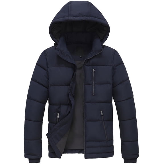 GGleaf Men's Winter Coat Warm Hooded Puffer Jacket Thicken Quilted Jacket Navy Large