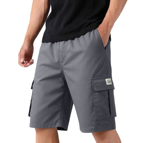 Homeyce Men's Cargo Shorts Elastic Waistband Drawstring Short Pants Stretch Military Work Casual Lightweight Big & Tall Camo Cargo Pants Multi Pocket Quick Dry Bottom,Gray M