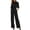 Black, variant on Jane Wardrobe Dressy, Mock Neck Puff 3/4 Sleeve 3 Piece Outfit, Chiffon And Stretch Suit Fabric Wide Leg Pants , Mother Of The Bride Pant Suits, XS‑XXXL Plus Size Friendly, 2 Tops 1 Pant Set