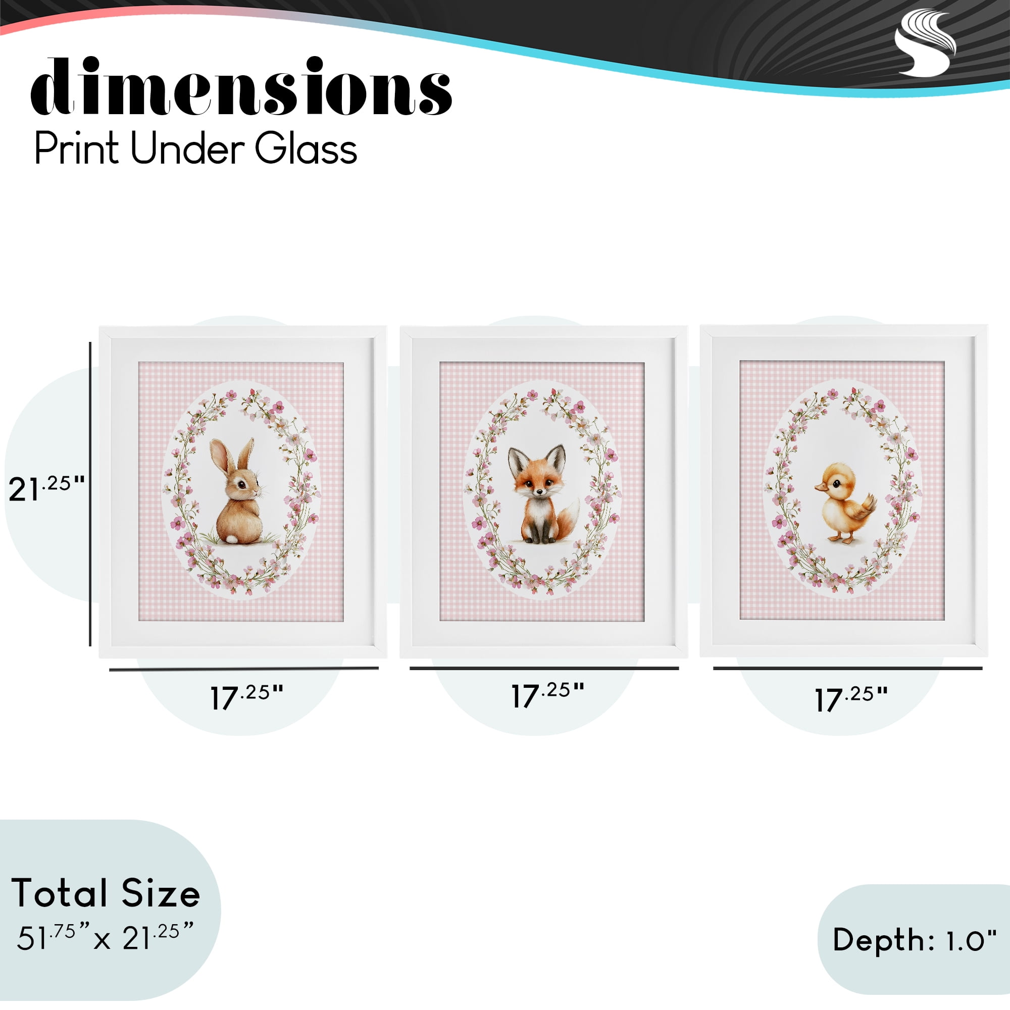 Stupell Industries Spring Gingham Animals 3 Piece White Framed Print Under Glass Set, design by Christine Simpson Art