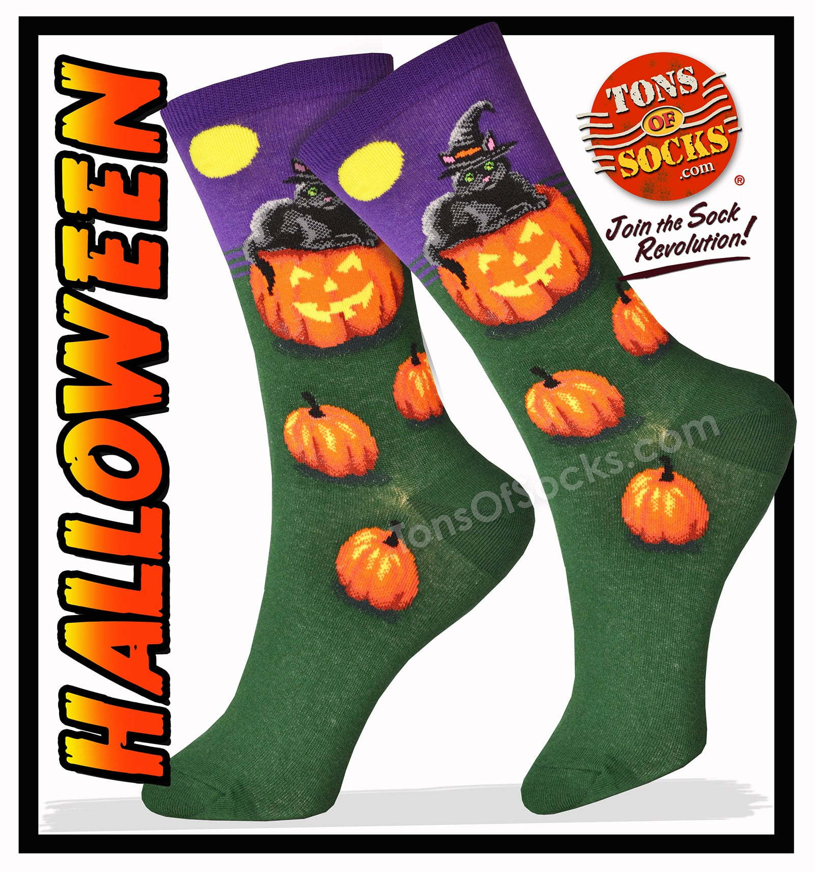 Photo 1 of Women's Halloween Black Cat Socks (Plum Green)