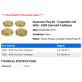 thumbnail image 2 of Expansion Plug Kit - Compatible with 2006 - 2009 Chevy Trailblazer 2007 2008, 2 of 2