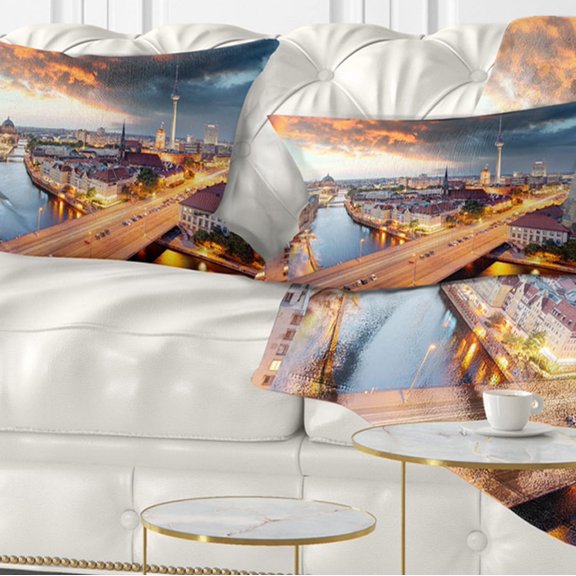 Designart Berlin at Dawn with Dramatic Sky - Cityscape Throw Pillow - 12x20