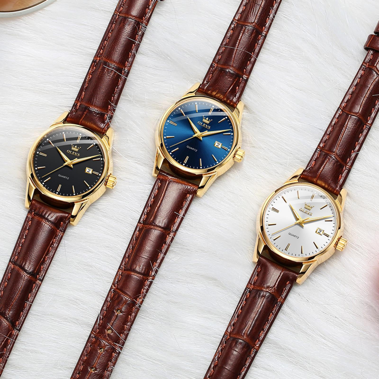 OLEVS Watches for Women Luxury Dress Analog Quartz Easy Read Digital Date Classic Luminous Brown Leather Strap Waterproof Female Wrist Watches Relojes para Mujer