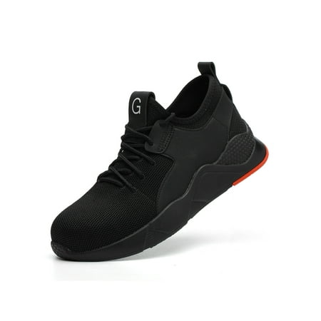 

Oucaili Women Men Safety Shoe Slip Resistant Protection Boot Lace Up Work Boots Durable Steel Toe Sneakers Hiking Black A 4.5