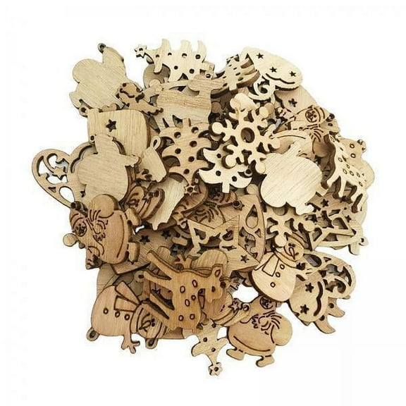 Rushay 5x 100Pcs Christmas Decorative Wooden Slices, Wooden Shapes Small Embellishments Ornaments for , Craft Card Making 5 Pcs