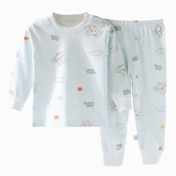 Ccpelsie Toddler Boy Girl Fall Winter Clothes Lounge Set Cute Casual Long Sleeve T-Shirt and Pants Set Light Blue,4-5 Years