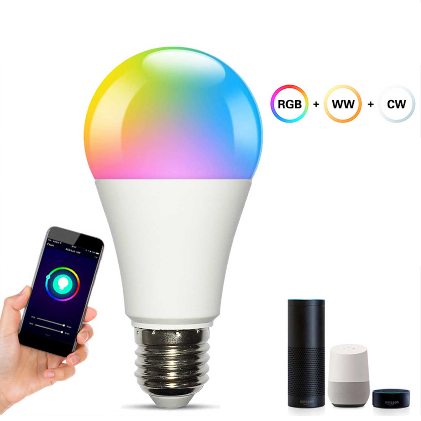 Details about   Smart WiFI Remote Control Voice Bulb Dimmable 16 Million Color RGB+W Home 