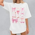 thumbnail image 5 of T Shirts For Women Fashion Tees Tops Summer Bow Print Casual Short Sleeve Oversize Y2k Clothes White 3XL, 5 of 7