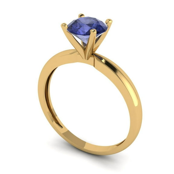 1 ct Round Cut Simulated Tanzanite Solitaire Engagement Ring for Women in 18K Yellow Gold