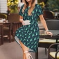 thumbnail image 3 of Honeii Green Vintage Peacock Print Women’s Short Sleeve Dress, Comfortable Casual Dress, Soft Polyester Spandex Blend, Stylish Everyday Wear for Summer, Perfect for Travel and Vacation, 3 of 6