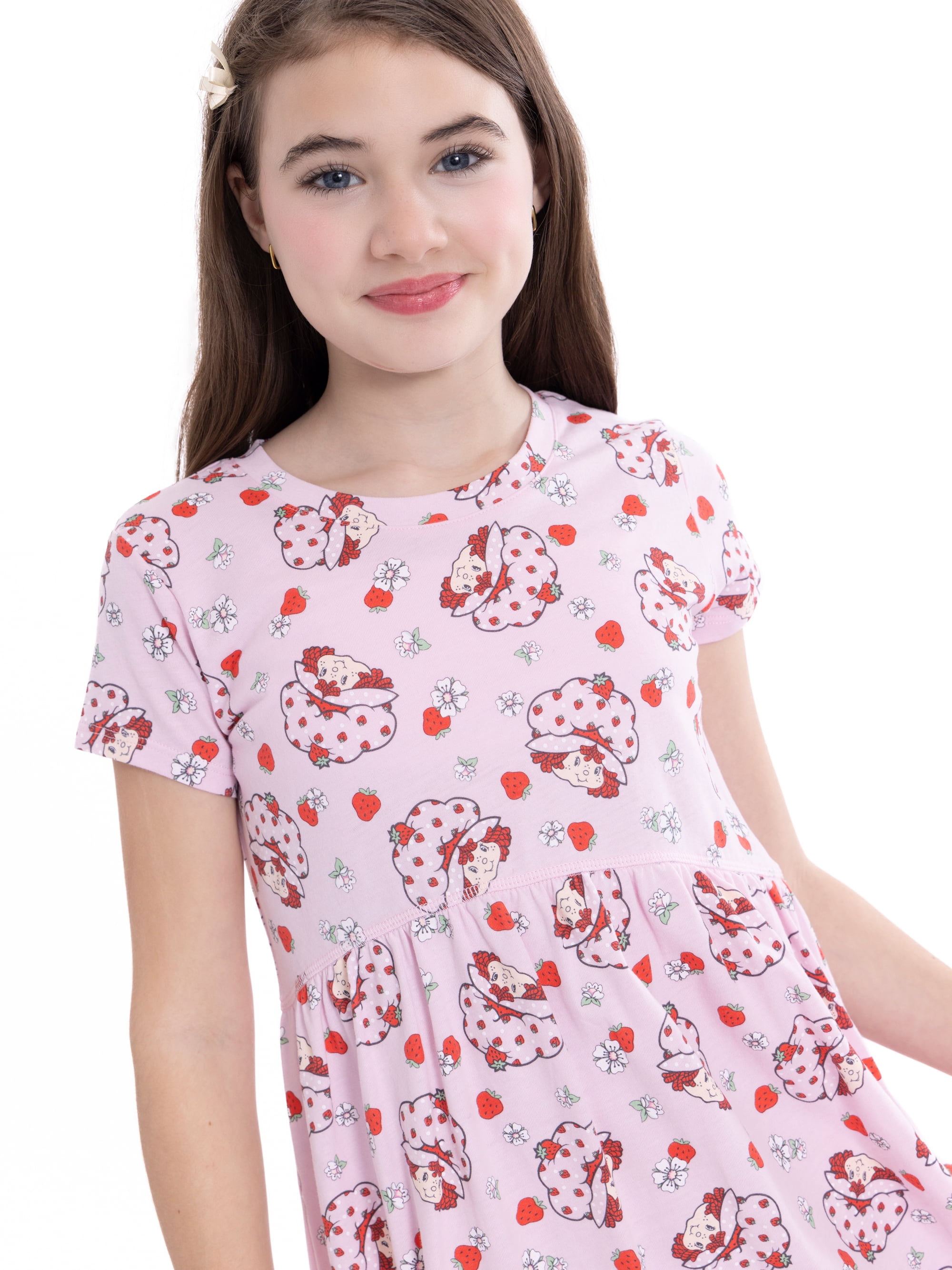 Strawberry Shortcake Girls Dress with Short Sleeves, Sizes XS-L
