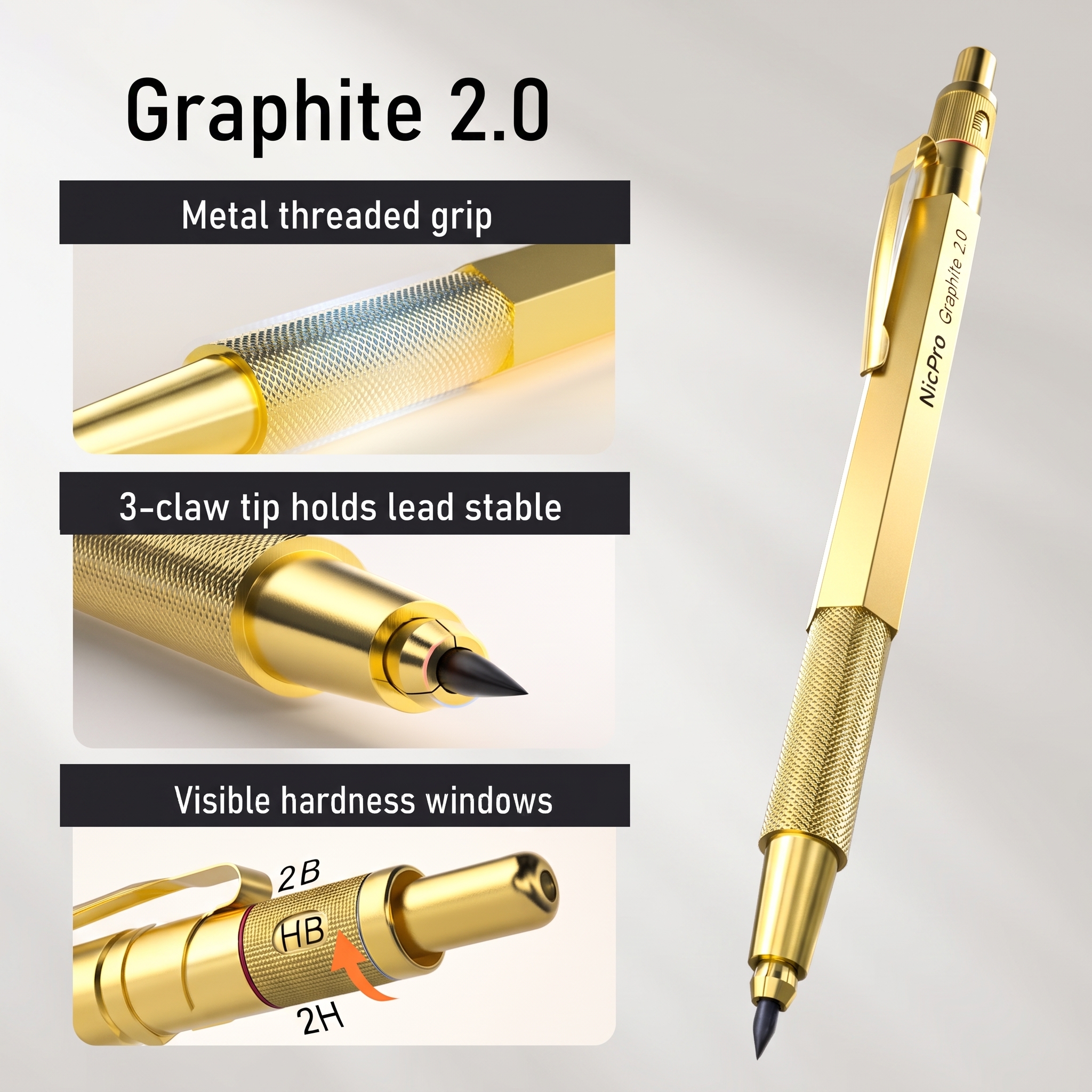 NicPro Gold Art Mechanical Pencil Set, 6 Pencils & Refills photo 3