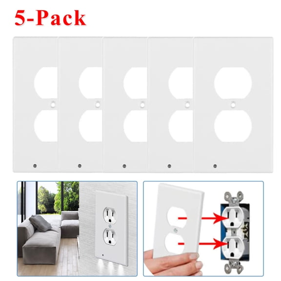 5 Pack Outlet Cover Night Light Built-In 3 LED Light Bulbs Automatically On/Off Sensor Wall Plate Rounded Receptacle (White)