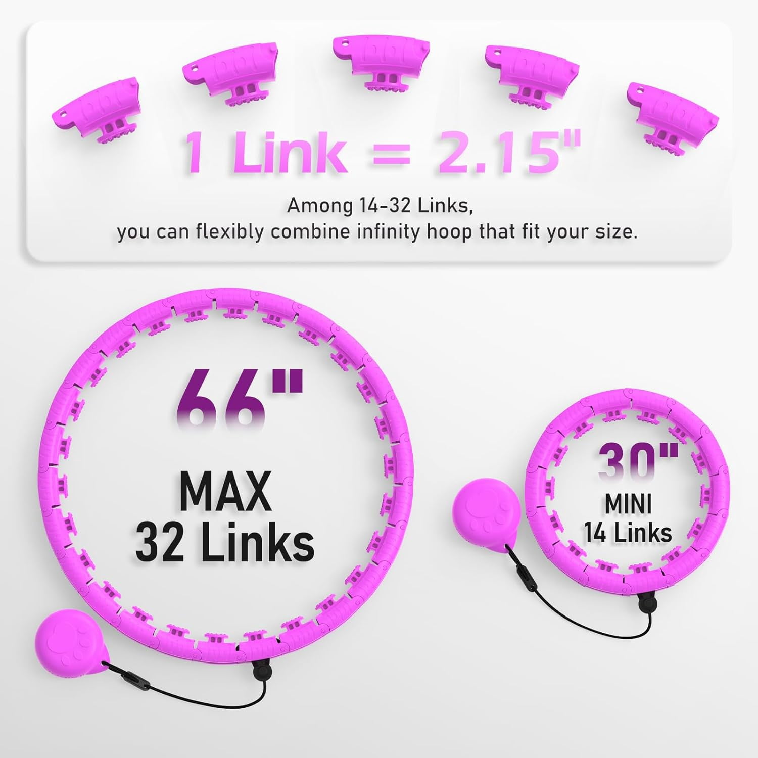 Weighted Hula Circle with 32 Links(66 Inch), Sweet Weight Ball, for Adults Weight Loss, Infinity Fitness Hoop Plus Size, for Women Smart Exercise Equipment