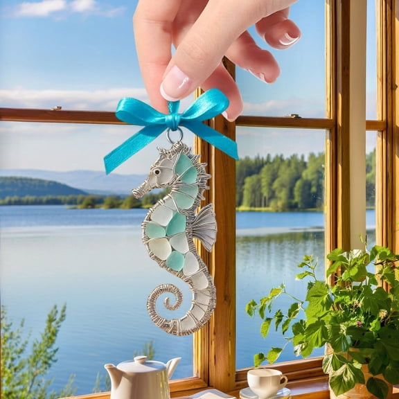 3D Handmade Saltburn-by-the-Sea Natural Sea Glass Ornament, Artisan-Crafted Frosted Coastal Hanging Decor, Beachy Gift for Ocean Lovers Home Car Bedroom