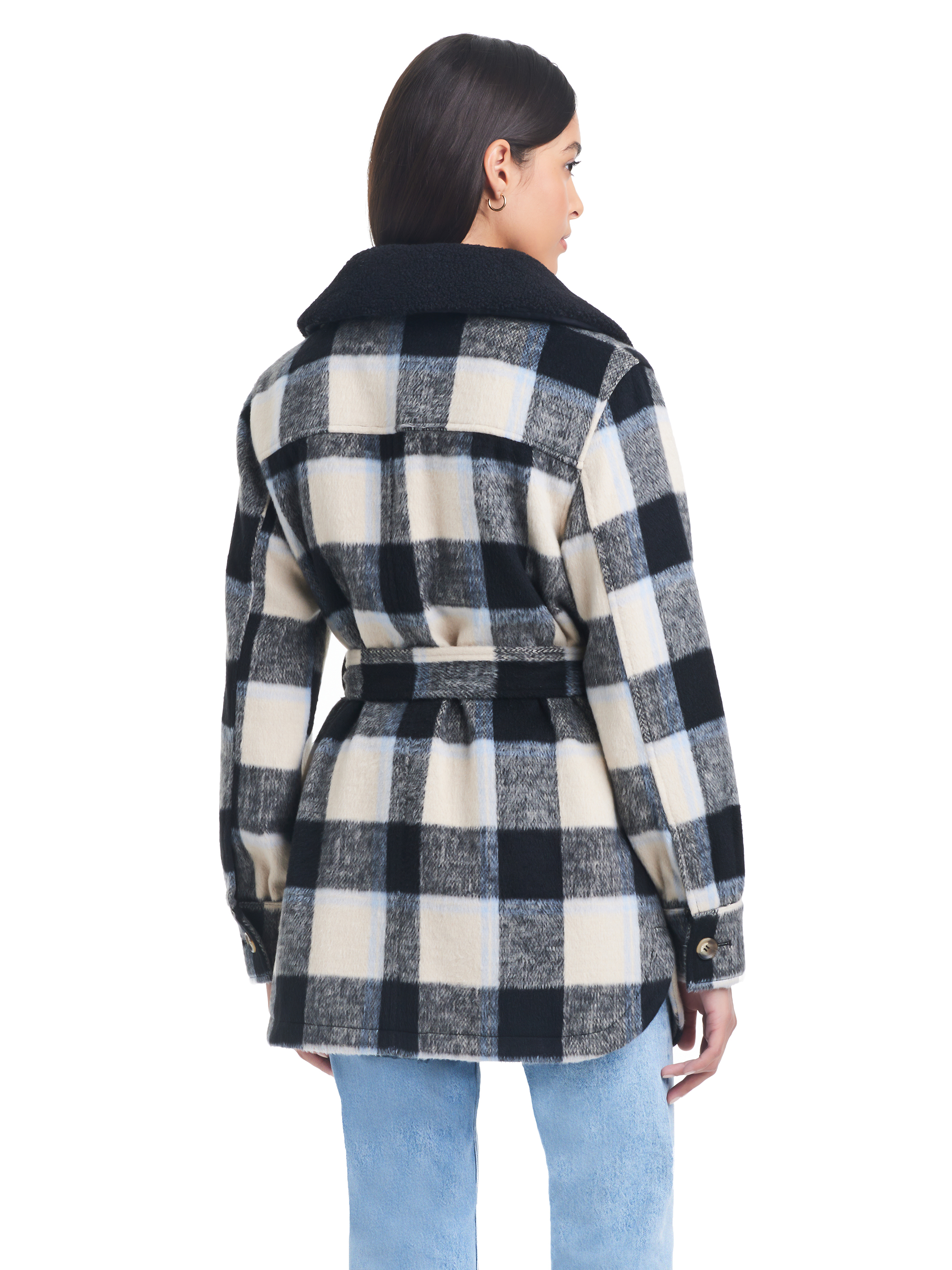 Sam & Libby Ladies Long Sleeve Faux Wool Plaid Shacket