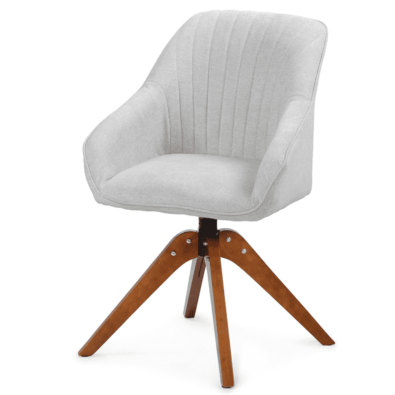 RTRWDC Light Gray 360° Swivel Accent Chair, Cotton-linen Upholstered Armchair with Rubberwood Legs & Metal Frame, 300lbs Capacity for Bedroom Office