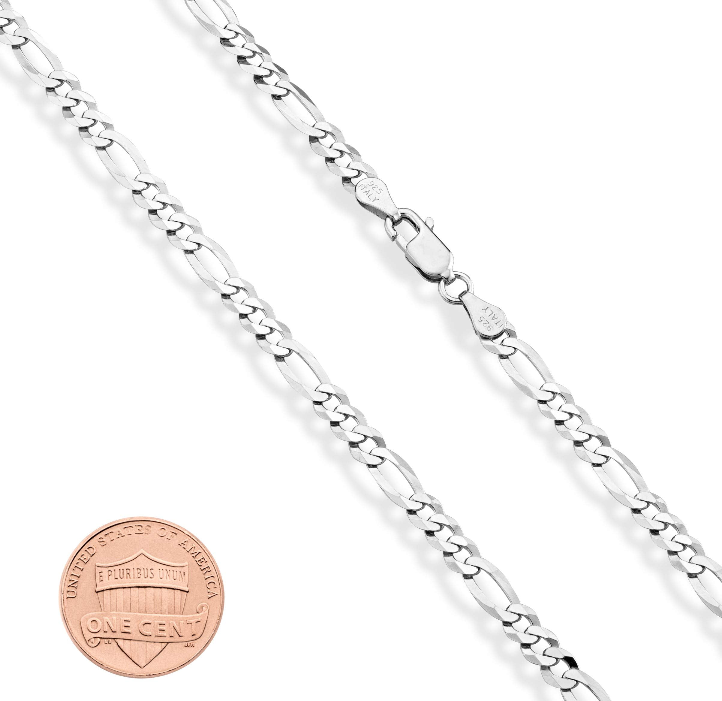 Miabella Solid 925 Sterling Silver Italian 5mm Diamond-Cut Figaro Chain Bracelet for Women Men, Made in Italy (Length 7.5 Inches)