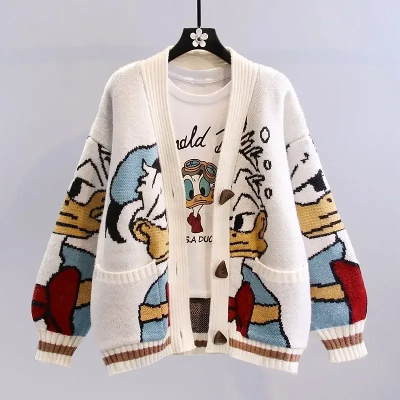 Wuguangyang Miniso Disney Donald Duck Cartoon Sweater Women s Coat Women s Autumn Loose Cardigan Knitted Sweater Top Clothing Gift Kawaii Other 1
