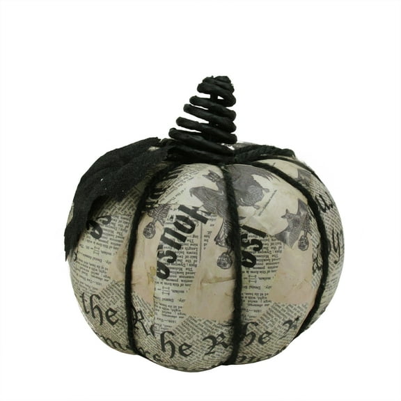 Gallerie II 7" Glittered Newspaper Decoupage Halloween Pumpkin Decoration - Black/Gray