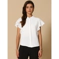 thumbnail image 3 of DARING DIVA Women's Stand Collar Ruffle Sleeve Blouse M White, 3 of 6