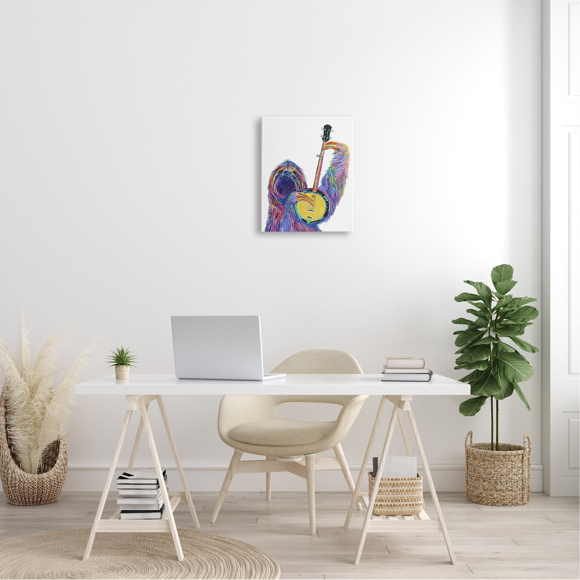 Stupell Industries Vibrant Sloth Musician Playing Banjo Musical Instrument Canvas Wall Art, 24 x 30, Design by Melissa Symons