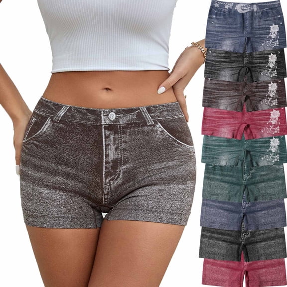 QATAINLAV Vacation Sale! Womens Workout Butt Lifting Shorts Fashion Faux Denim High Waisted Athletic Running Gym Yoga Shorts Summer Outfits Streetwear Coffee L