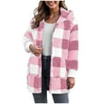 thumbnail image 5 of felwors Womens Winter Coats Trendy Fuzzy Fleece Hoodies Open Front Fall Sherpa Jackets Warm Plaid Cardigans Casual Outerwear Pink, S, 5 of 7