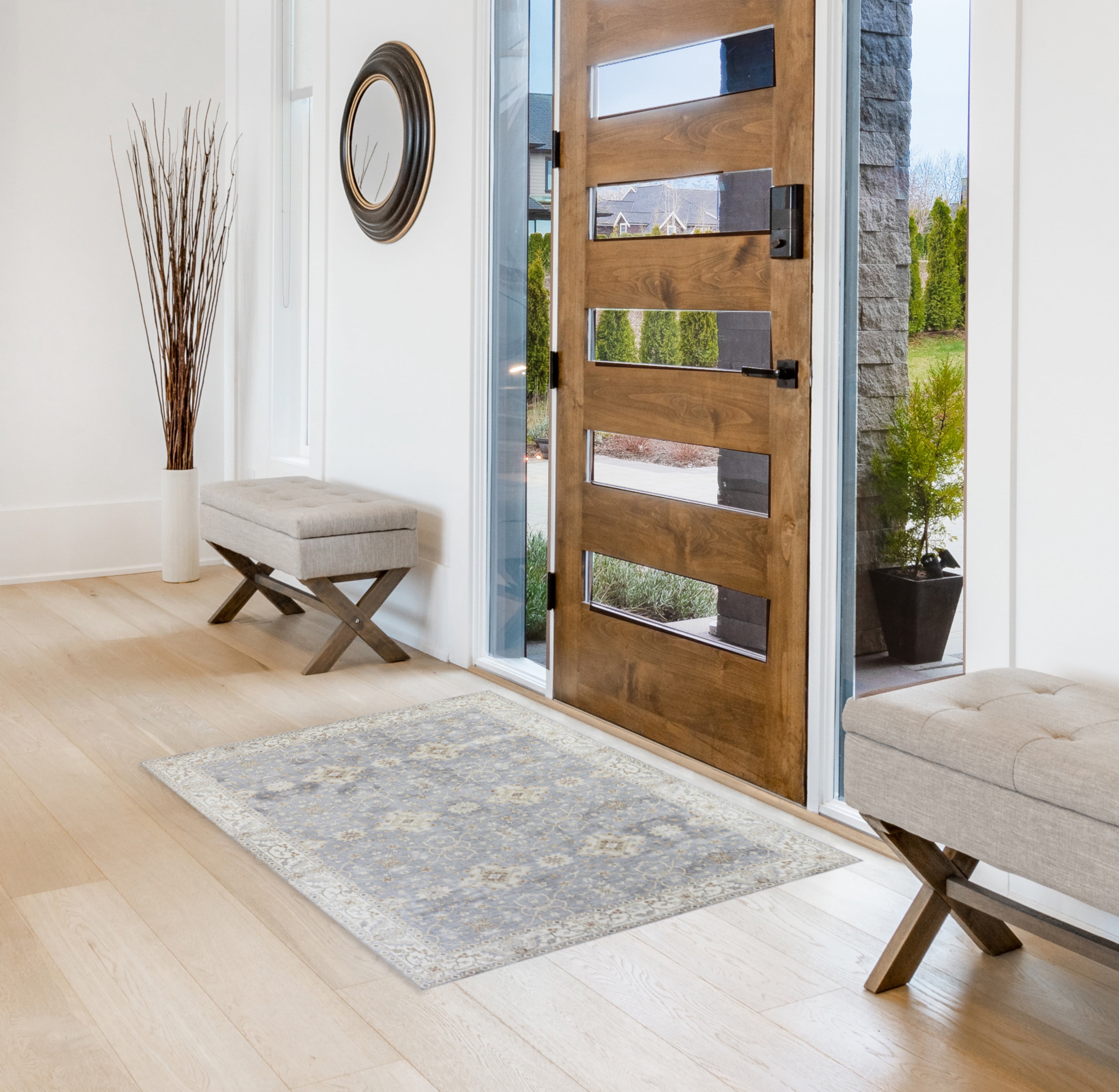 Blue/Taupe Medallion Washable Skid-Resistant Area Rug, 2' 7.5" x 4' 2"