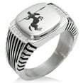 thumbnail image 1 of Stainless Steel Greek Mythology Centaur CZ Ribbed Needle Stripe Pattern Biker Style Polished Ring, 1 of 1