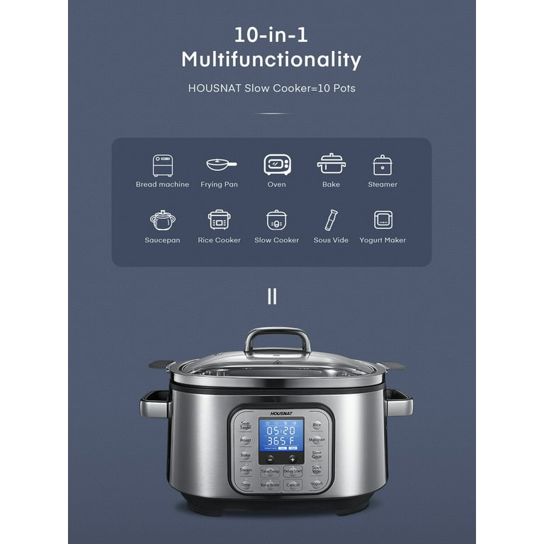 Slow Cooker, HOUSNAT 10 in 1 Programmable Cooker, 6Qt Stainless Steel