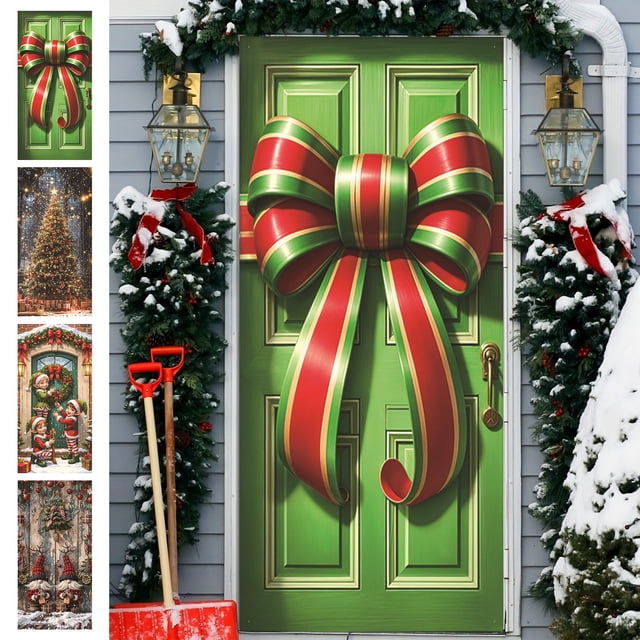 Funda de puerta de Navidad 35x71 pulgadas - Tela de poliéster con patrón de Papá Noel - Decoración para fiestas navideñas en la puerta principal y la pared